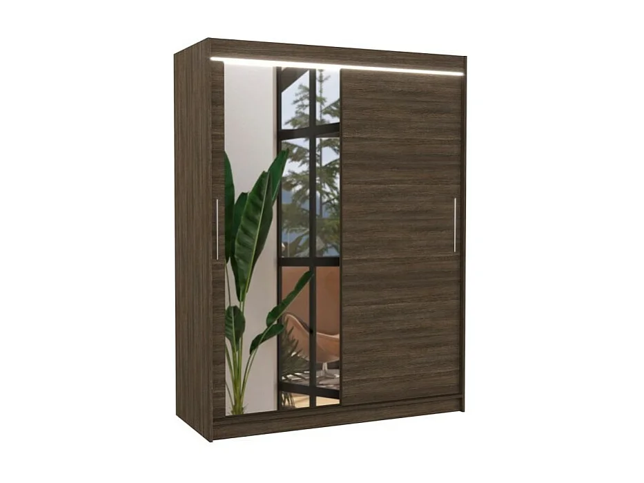 Kleiderschrank Nico (150cm)/Schiebetüren/Spiegel/LED/Braun