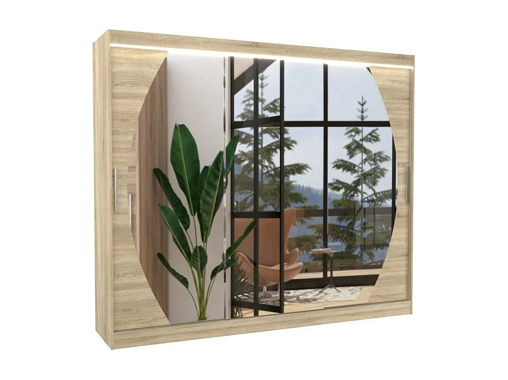 Kleiderschrank Bambe Lux (250cm)/Schiebetüren/Spiegel/LED/Sonoma