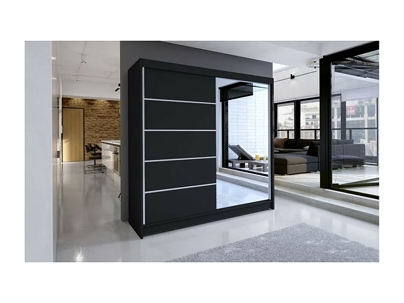 Armoire Taro (180cm)/portes coulissantes/miroir/Noir
