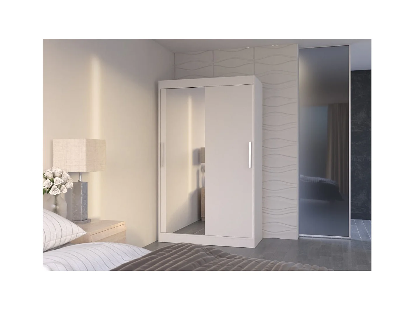 Armoire Lario (120cm)/portes coulissantes/verre/Blanc