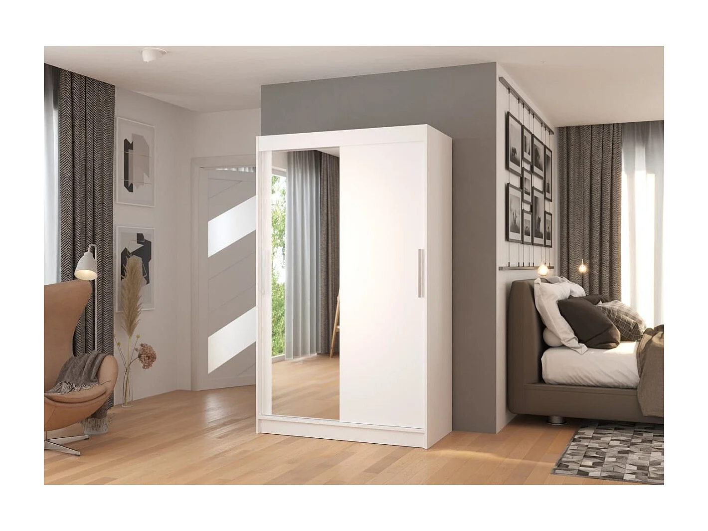 Armoire Lario (120cm)/portes coulissantes/verre/Blanc