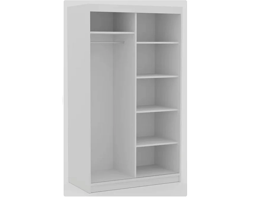 Armoire coulissante BALEY avec miroir – Dressing moderne et gain de place-Blanc-Largeur 120 cm