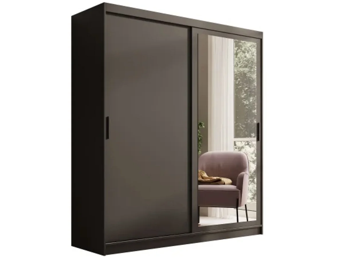Armoire coulissante BALEY avec miroir – Dressing moderne et gain de place-Blanc-Largeur 120 cm