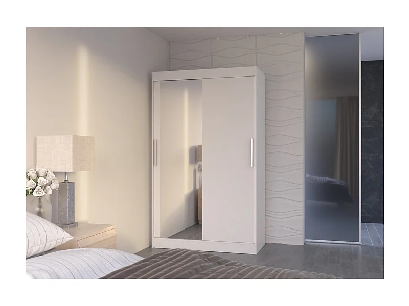 Kleiderschrank Lario (120cm)/Schiebetüren/Glas/Weiss