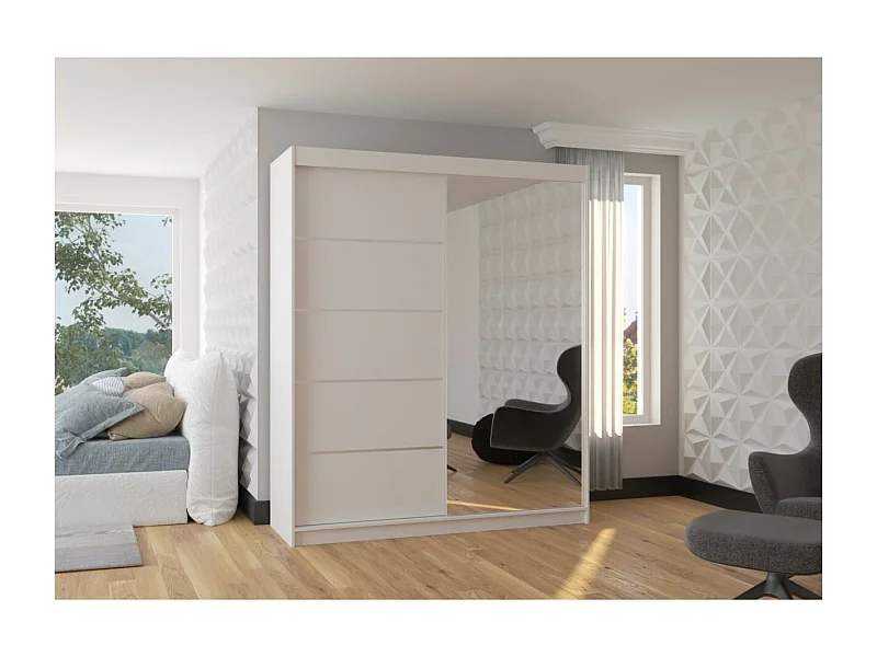 Armoire Taro (180cm)/portes coulissantes/miroir/Blanc