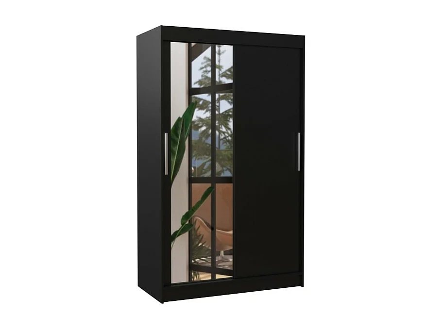 Kleiderschrank Lario (120cm)/Schiebetüren/Glas/Schwarz