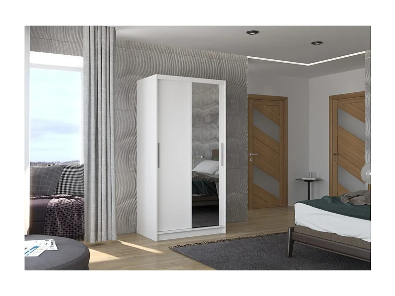 Armoire Daros (100cm)/portes coulissantes/miroir/Blanc