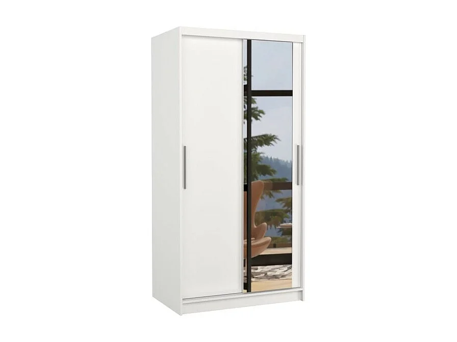 Kleiderschrank Daros (100cm)/Schiebetüren/Spiegel/Weiss