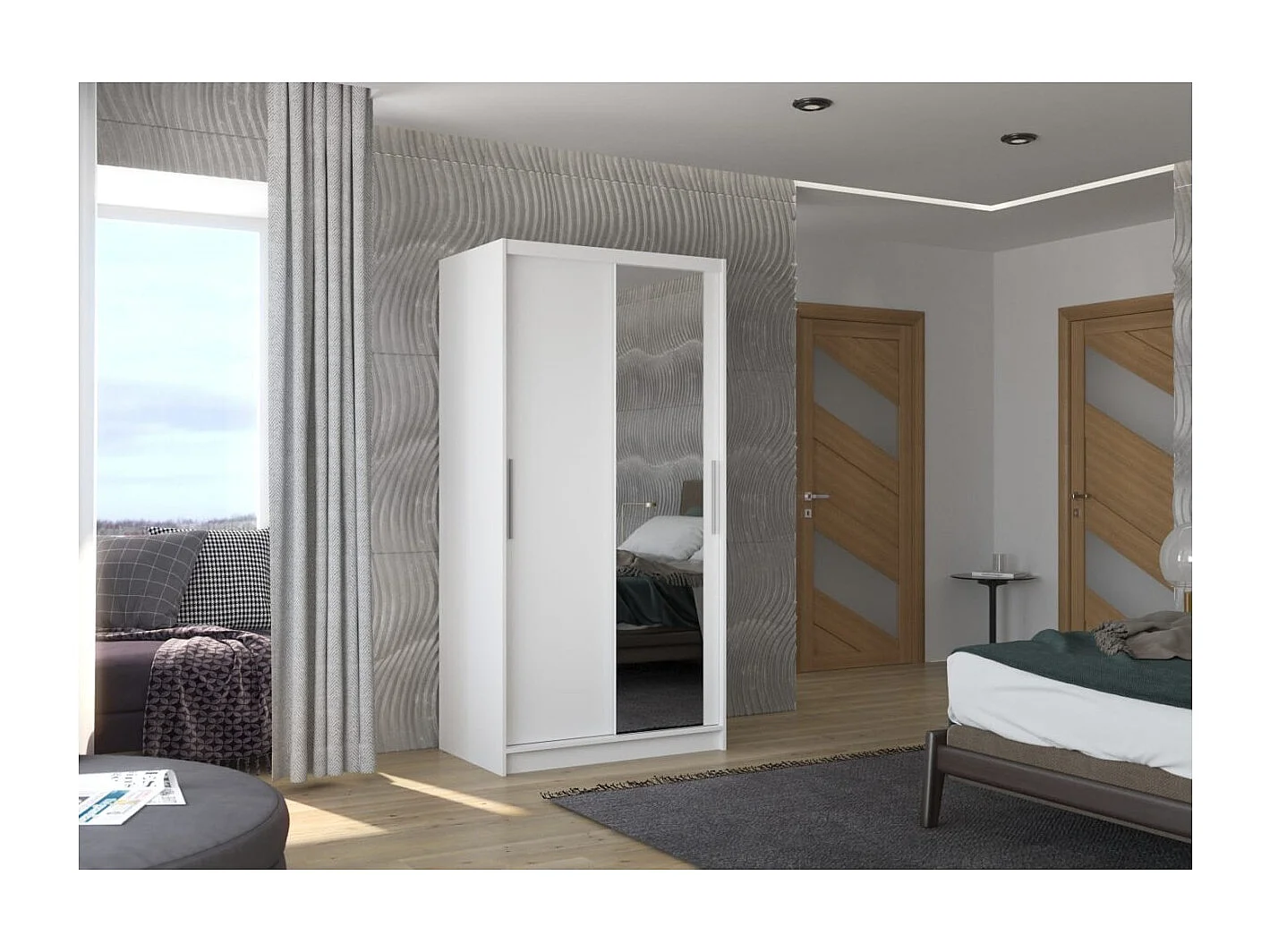 Armoire Daros (100cm)/portes coulissantes/miroir/Blanc