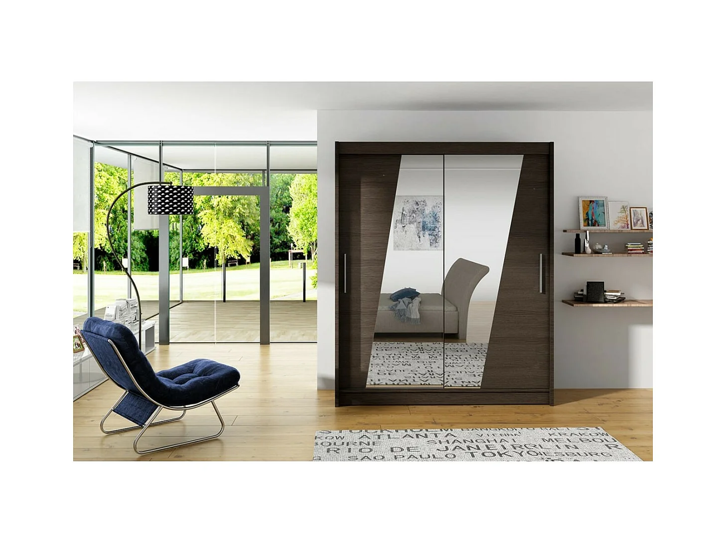 Armoire Belton (150cm)/portes coulissantes/miroir/Marron