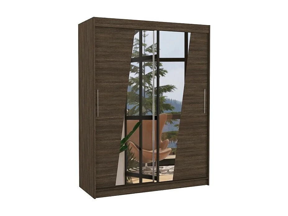 Kleiderschrank Belton (150cm)/Schiebetüren/Spiegel/Braun