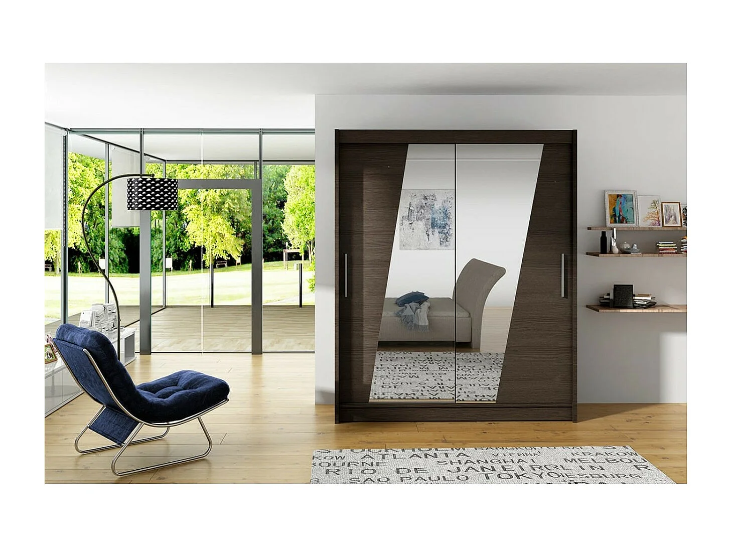 Kleiderschrank Belton (150cm)/Schiebetüren/Spiegel/Braun