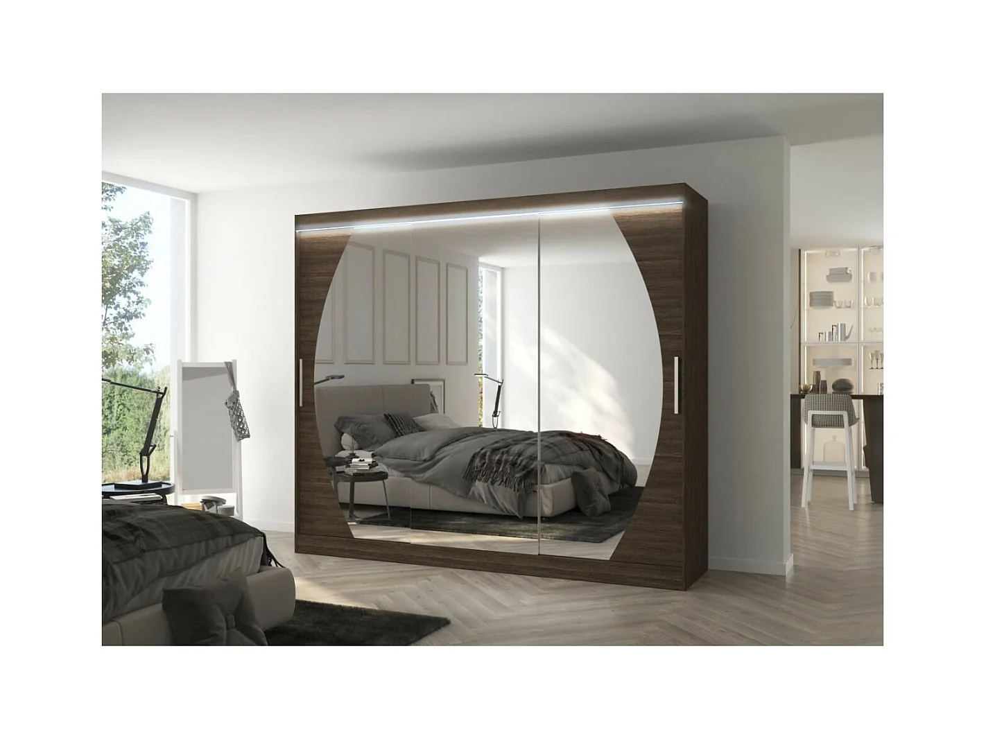 Armadio Bambe Lux (250cm)/ante scorrevoli/specchio/LED/Marrone