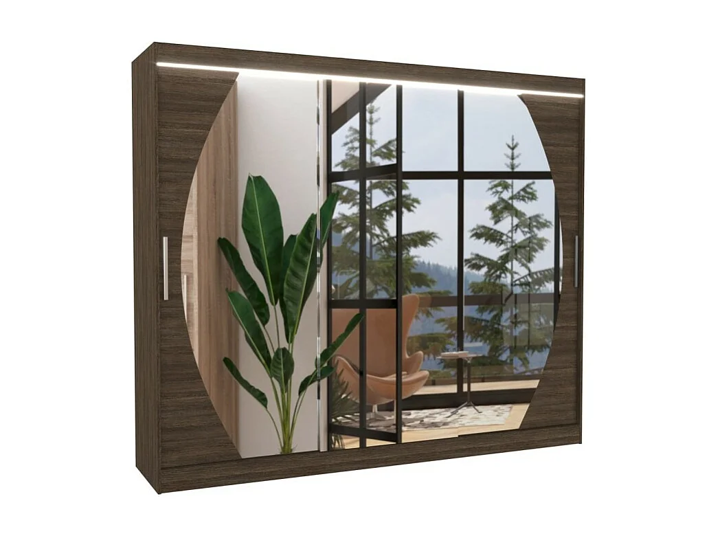 Kleiderschrank Bambe Lux (250cm)/Schiebetüren/Spiegel/LED/Braun