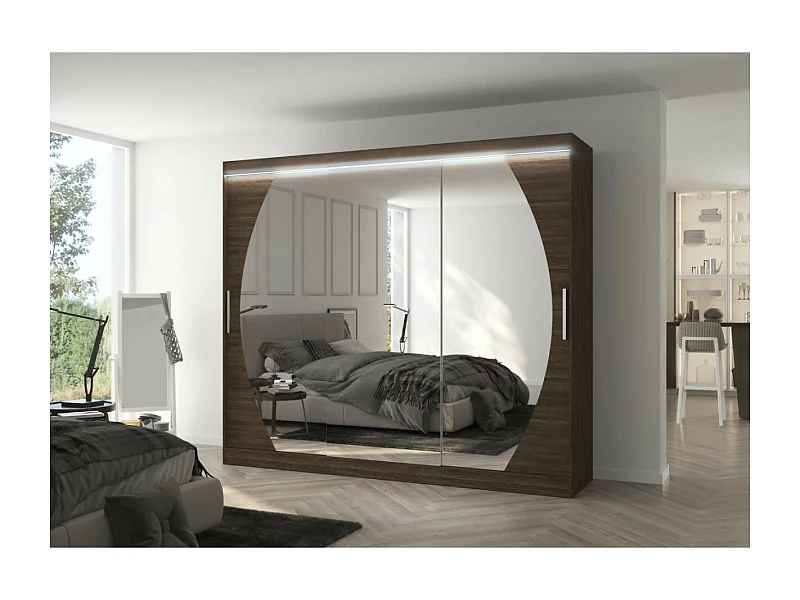 Armoire Bambe Lux (250cm)/portes coulissantes/miroir/LED/Marron
