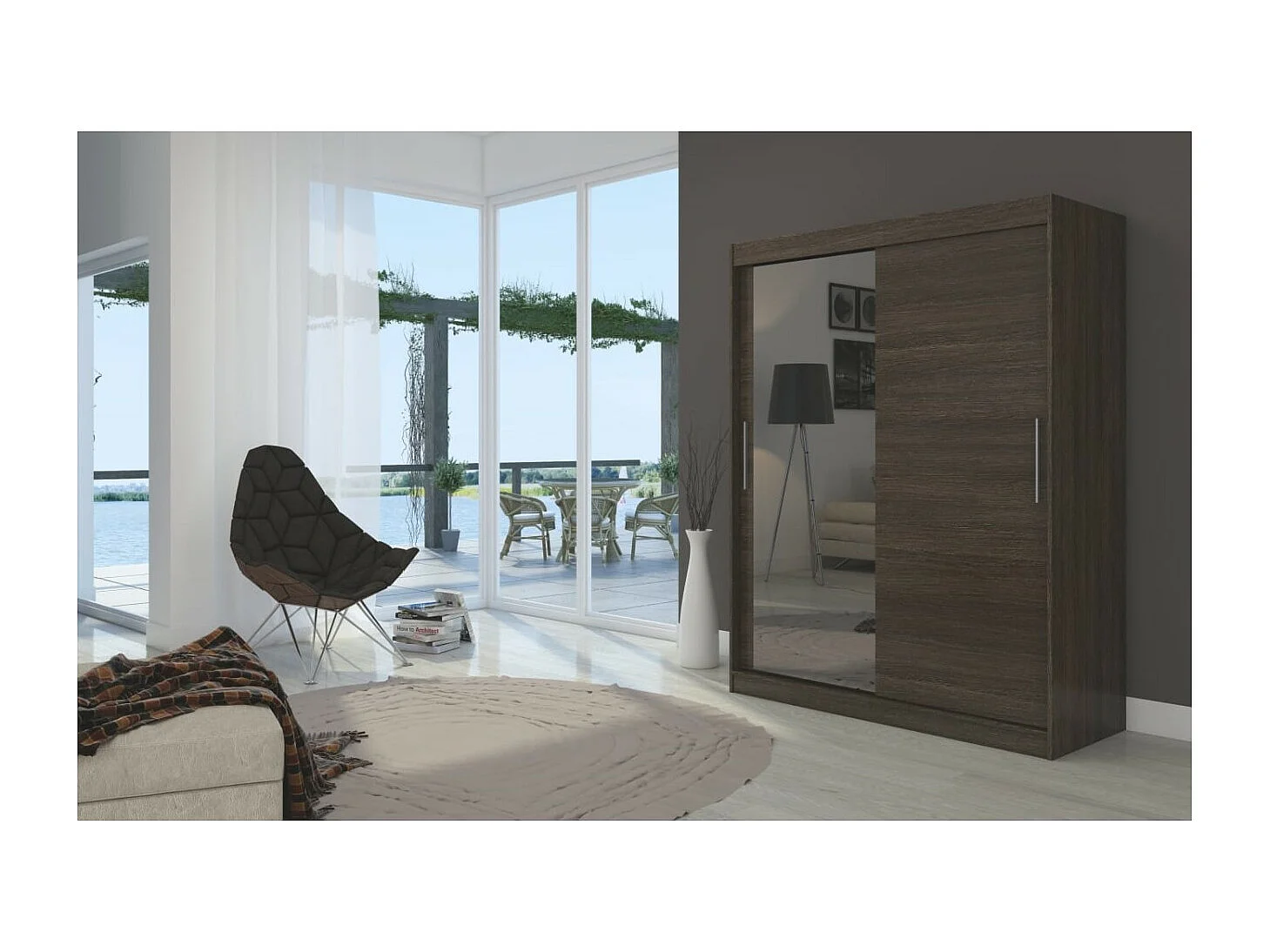 Armoire Nico (150cm)/portes coulissantes/miroir/Marron