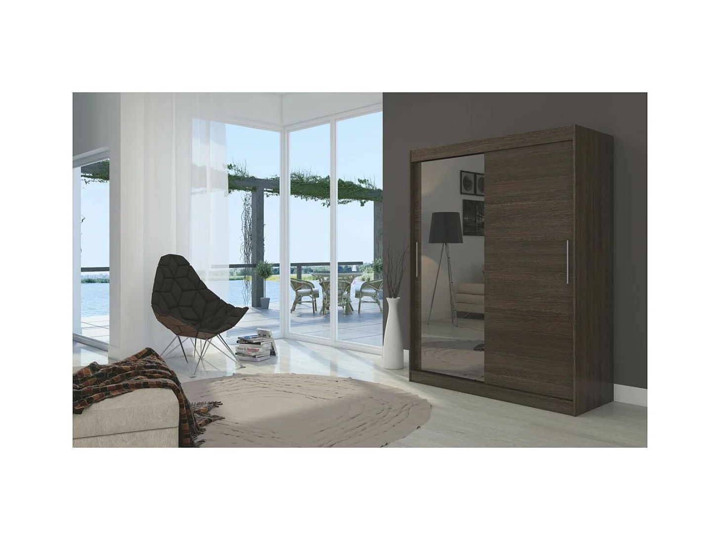 Armoire Nico (150cm)/portes coulissantes/miroir/Marron