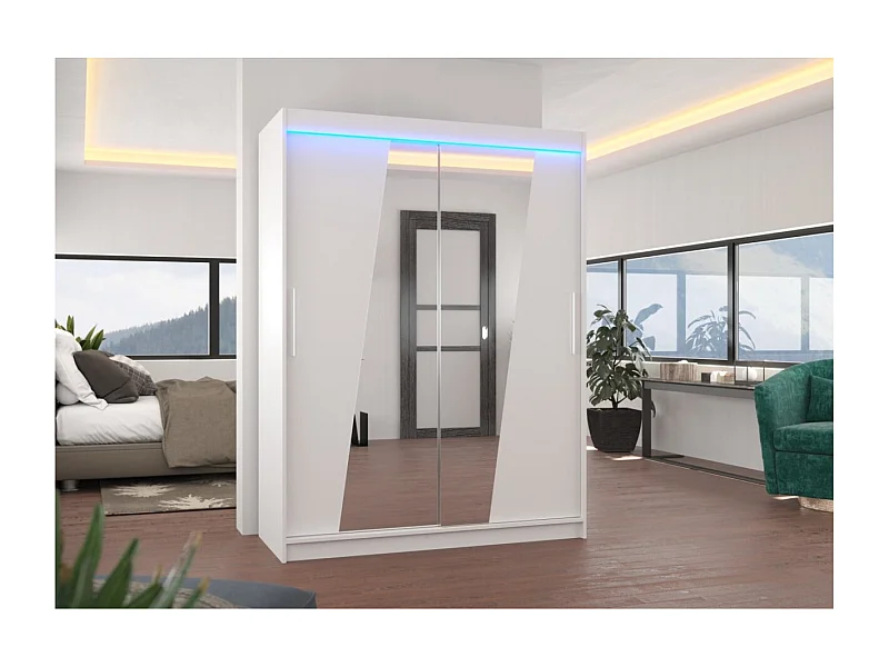 Kleiderschrank Belton (150cm)/Schiebetüren/Spiegel/LED/Weiss