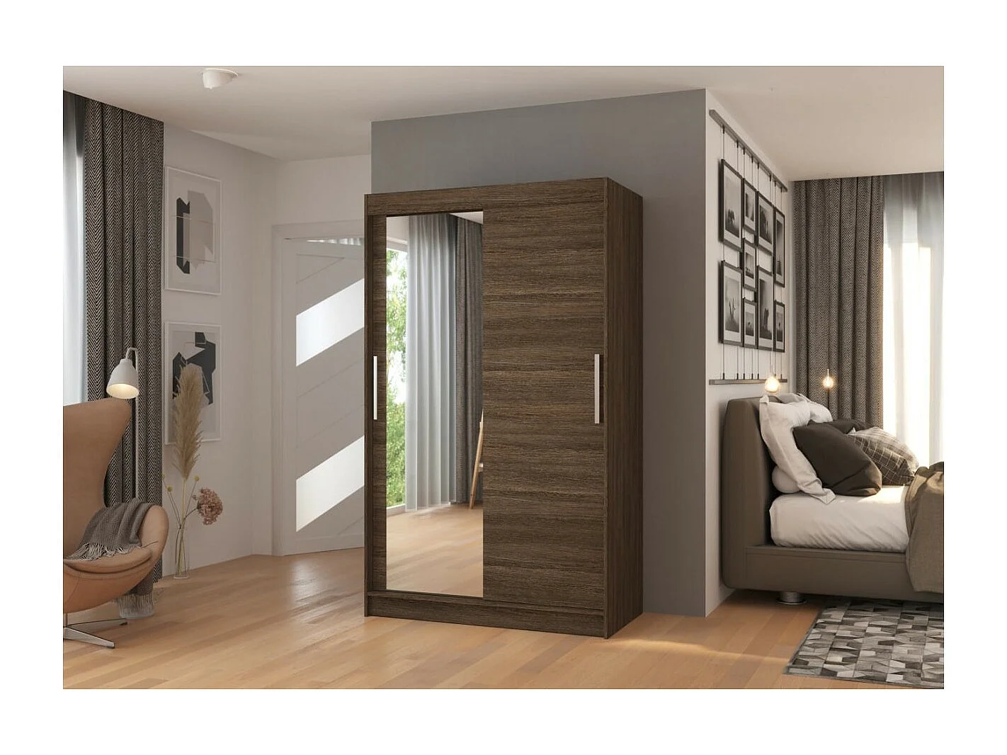 Armoire Lario (120cm)/portes coulissantes/verre/Marron