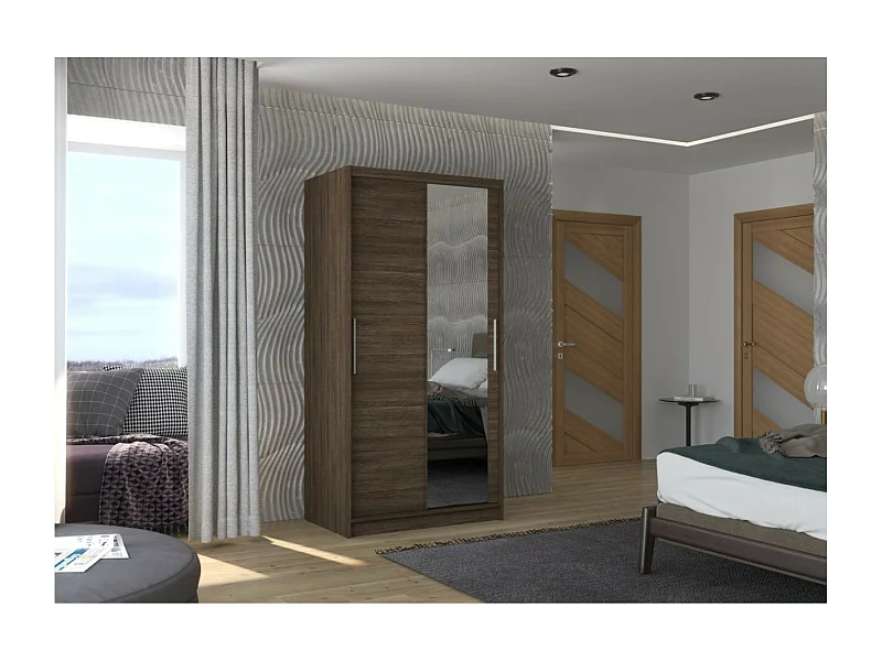 Armoire Daros (100cm)/portes coulissantes/miroir/Marron