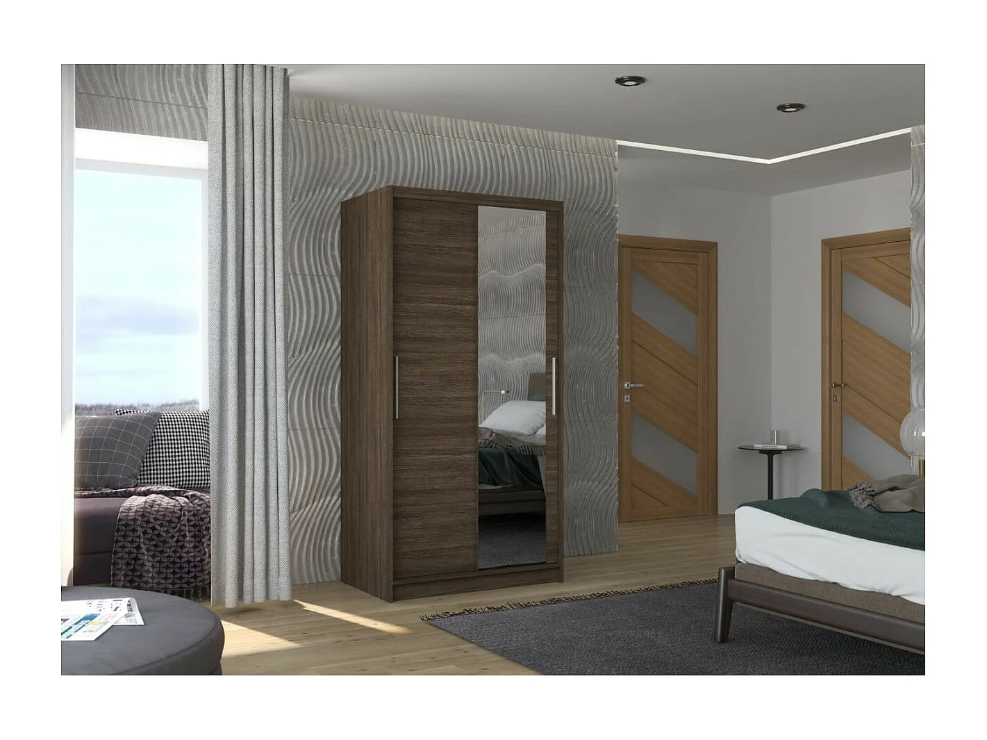 Armoire Daros (100cm)/portes coulissantes/miroir/Marron