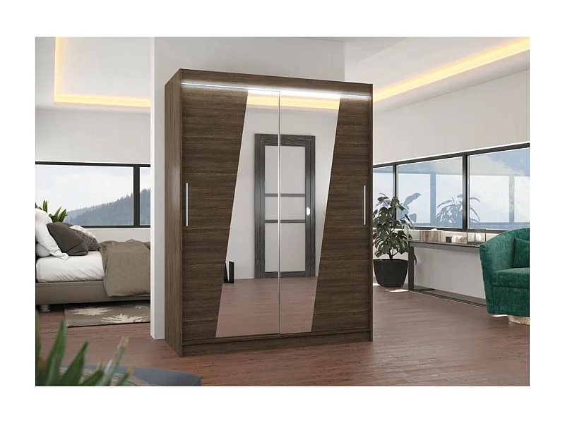 Armoire Belton (150cm)/portes coulissantes/miroir/LED/Marron