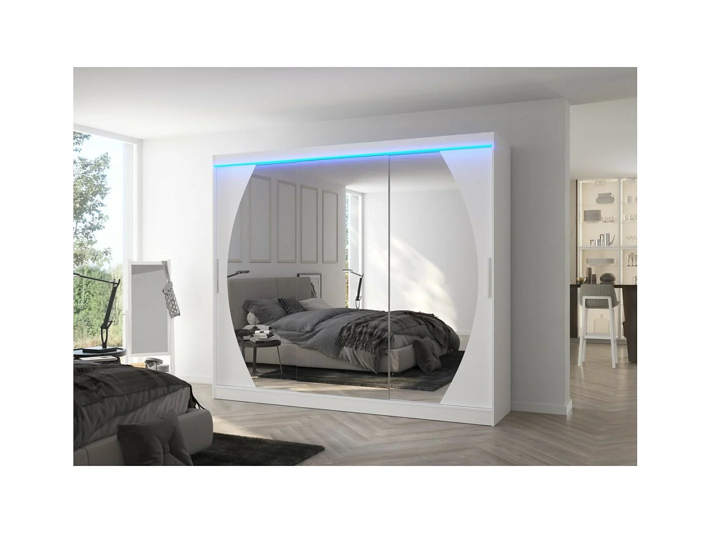 Armadio Bambe Lux (250cm)/ante scorrevoli/specchio/LED/Bianco