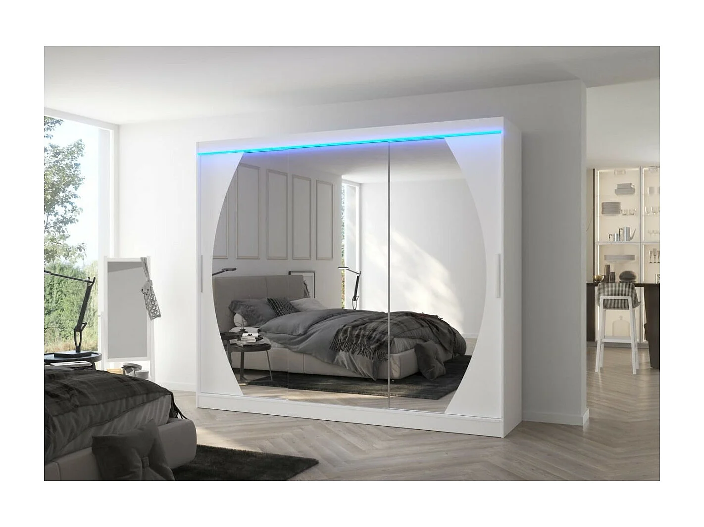Armoire Bambe Lux (250cm)/portes coulissantes/miroir/LED/Blanc