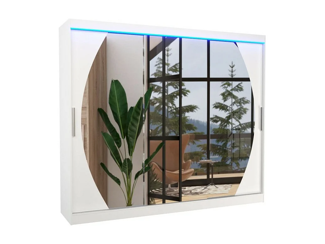 Armoire Bambe Lux (250cm)/portes coulissantes/miroir/LED/Blanc