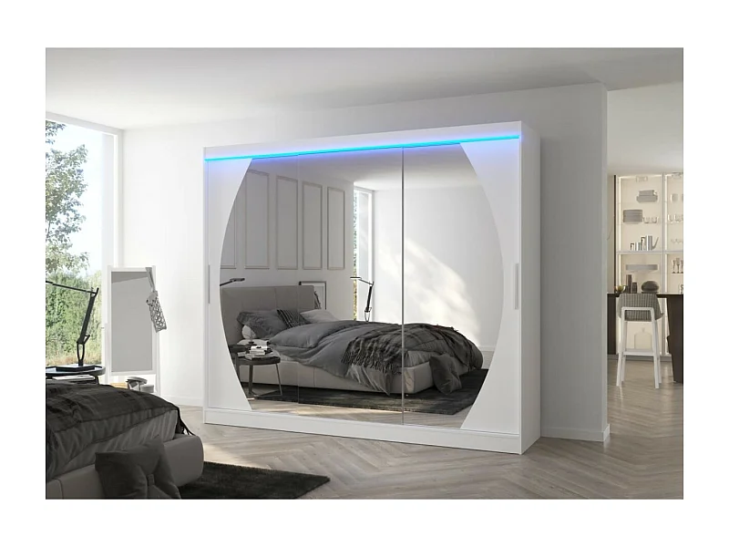 Kleiderschrank Bambe Lux (250cm)/Schiebetüren/Spiegel/LED/Weiss