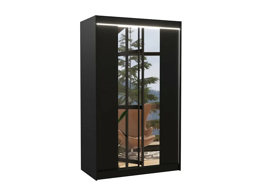 Armoire Darvin (120cm)/portes coulissantes/miroir/LED/Noir