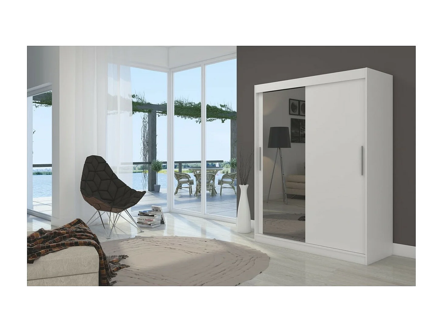 Armoire Nico (150cm)/portes coulissantes/miroir/Blanc
