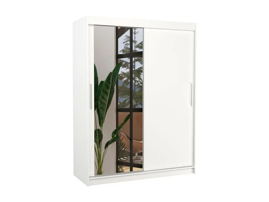 Armoire Nico (150cm)/portes coulissantes/miroir/Blanc