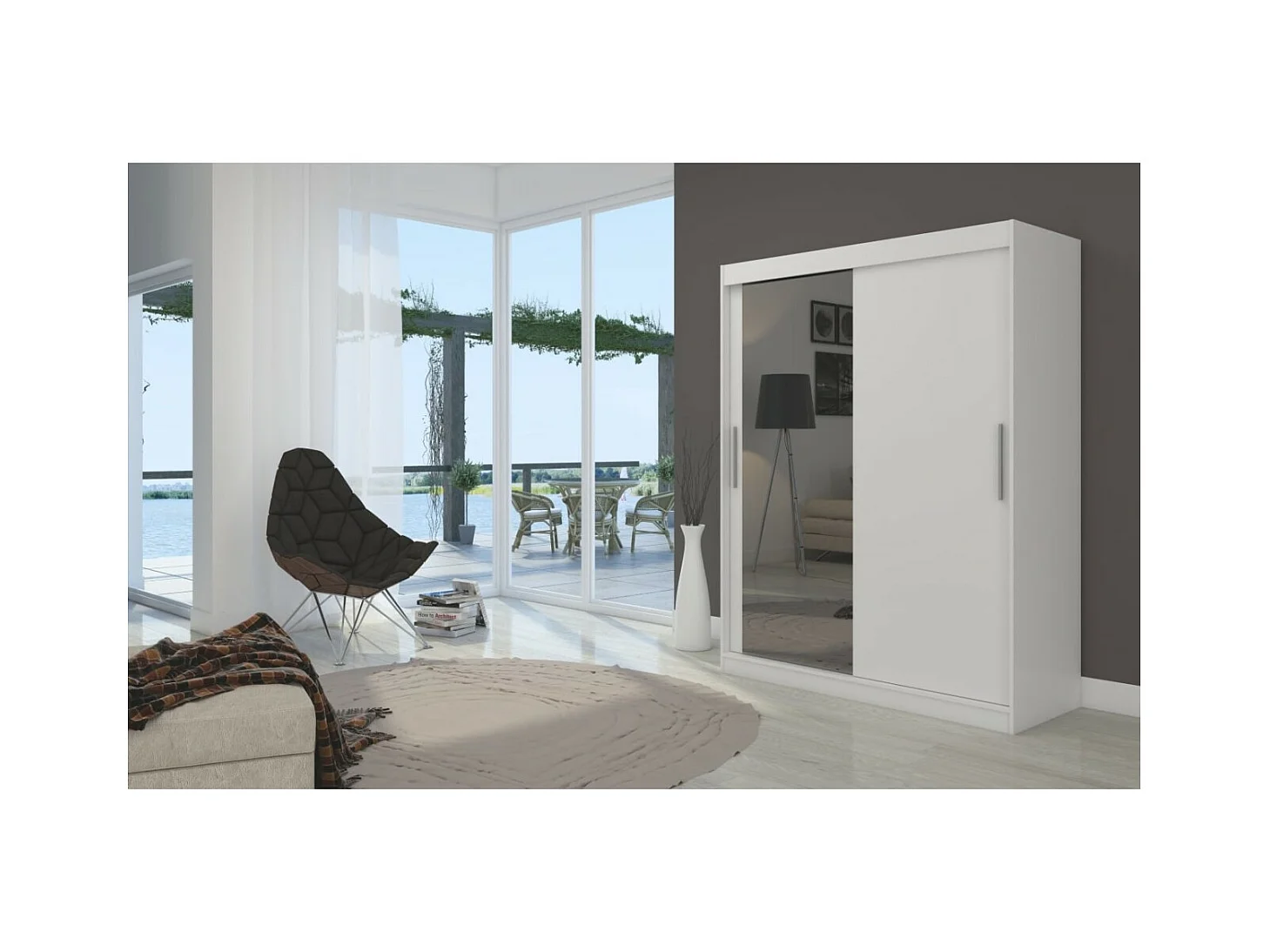 Armoire Nico (150cm)/portes coulissantes/miroir/Blanc