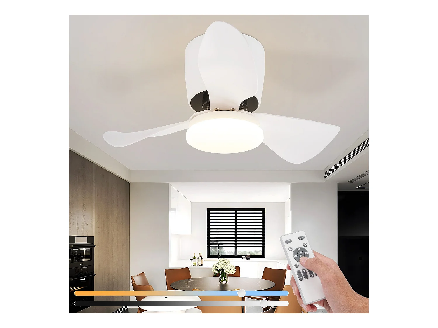 Ventilateur de plafond NETTLIFE avec éclairage, variateur, silencieux, 70 cm, LED, 23 W, blanc, été/hiver, minuterie 6 vitesses