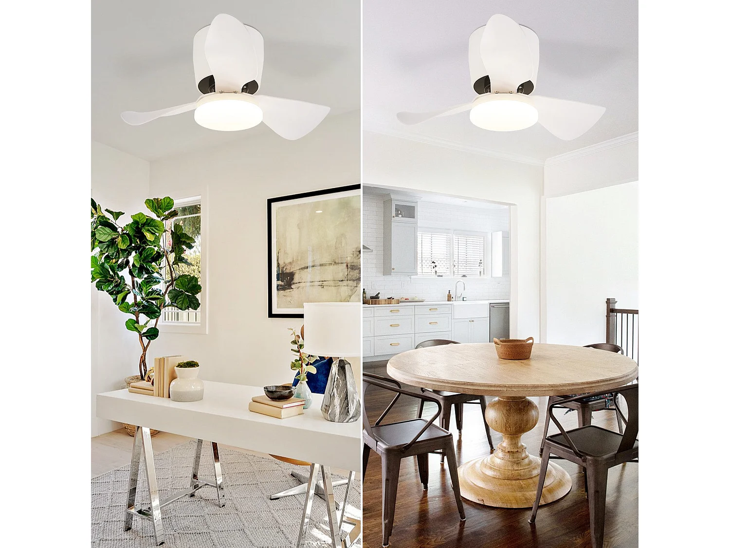 Ventilateur de plafond NETTLIFE avec éclairage, variateur, silencieux, 70 cm, LED, 23 W, blanc, été/hiver, minuterie 6 vitesses