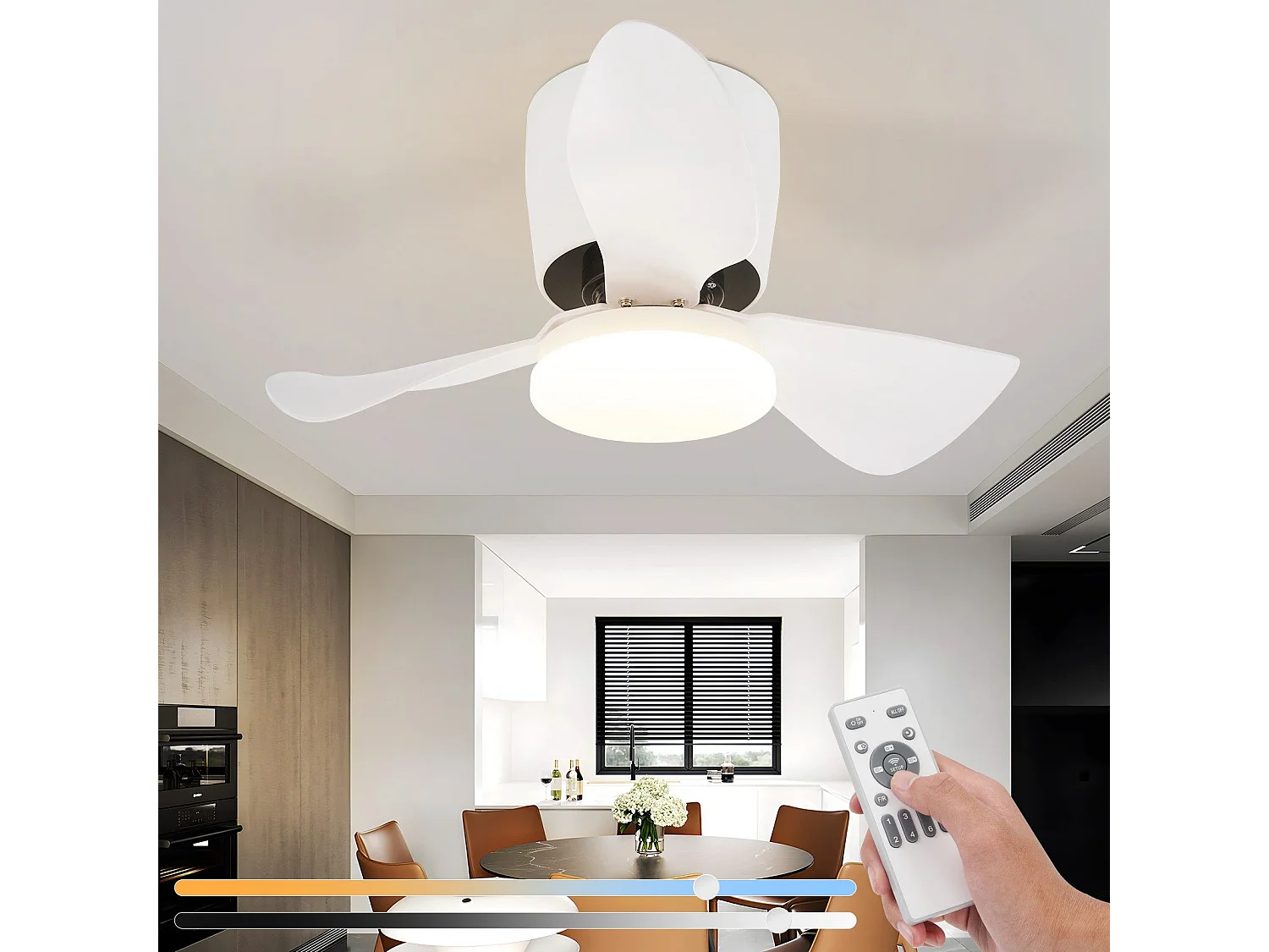 Ventilateur de plafond NETTLIFE avec éclairage, variateur, silencieux, 70 cm, LED, 23 W, blanc, été/hiver, minuterie 6 vitesses