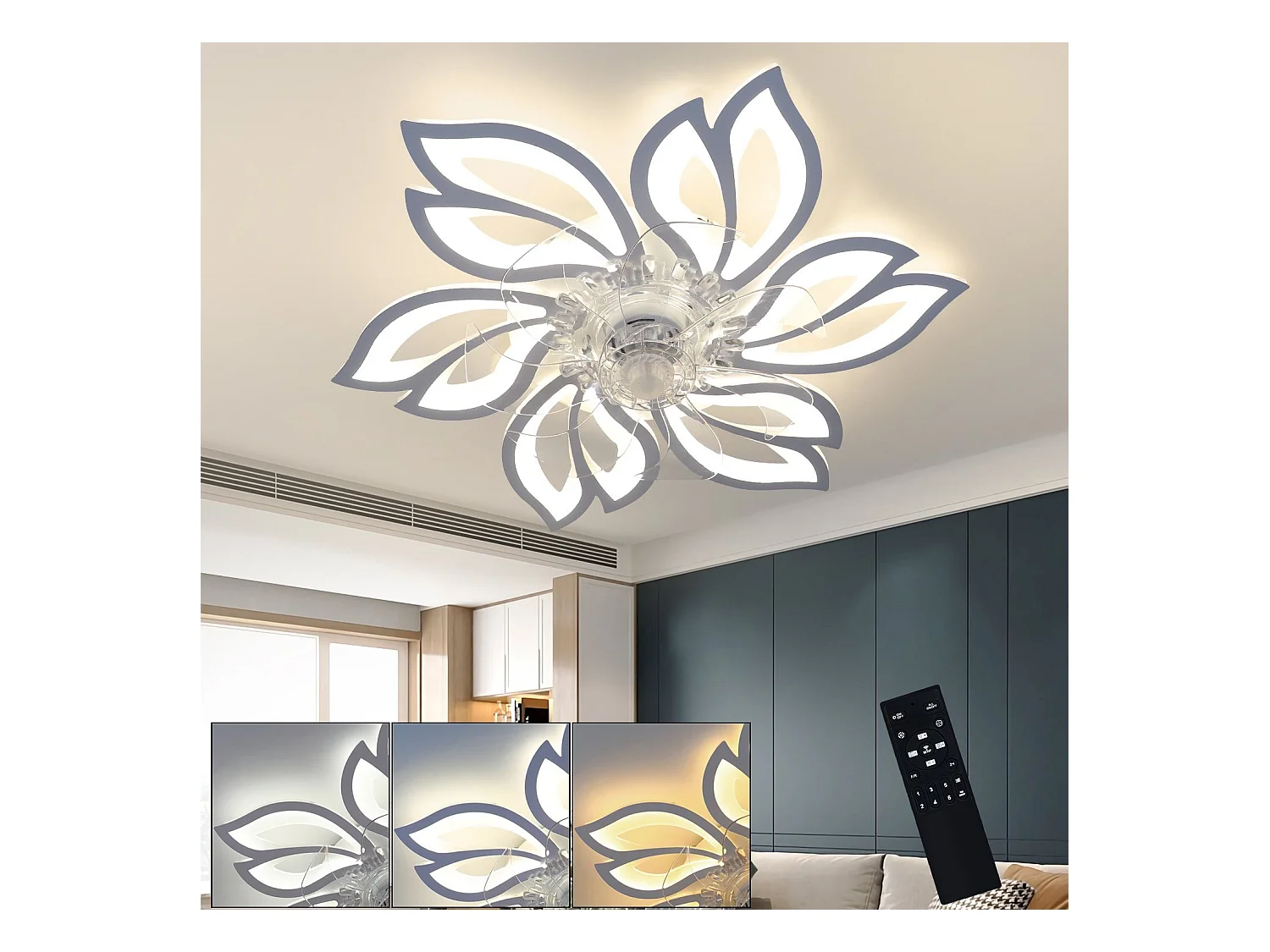NETTLIFE Ventilateur de plafond avec éclairage et télécommande  - Lampe de plafond LED dimmable, fonction de timer , design créatif 6 lumières