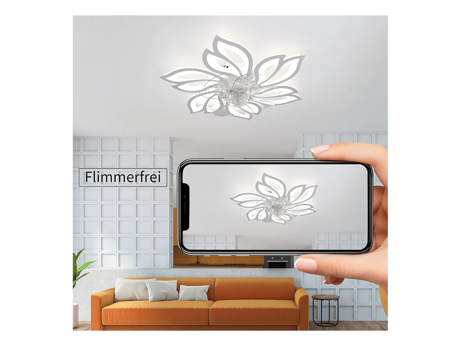 NETTLIFE Ventilateur de plafond avec éclairage et télécommande  - Lampe de plafond LED dimmable, fonction de timer , design créatif 6 lumières