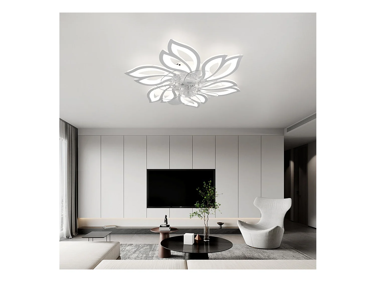 NETTLIFE Ventilateur de plafond avec éclairage et télécommande  - Lampe de plafond LED dimmable, fonction de timer , design créatif 6 lumières