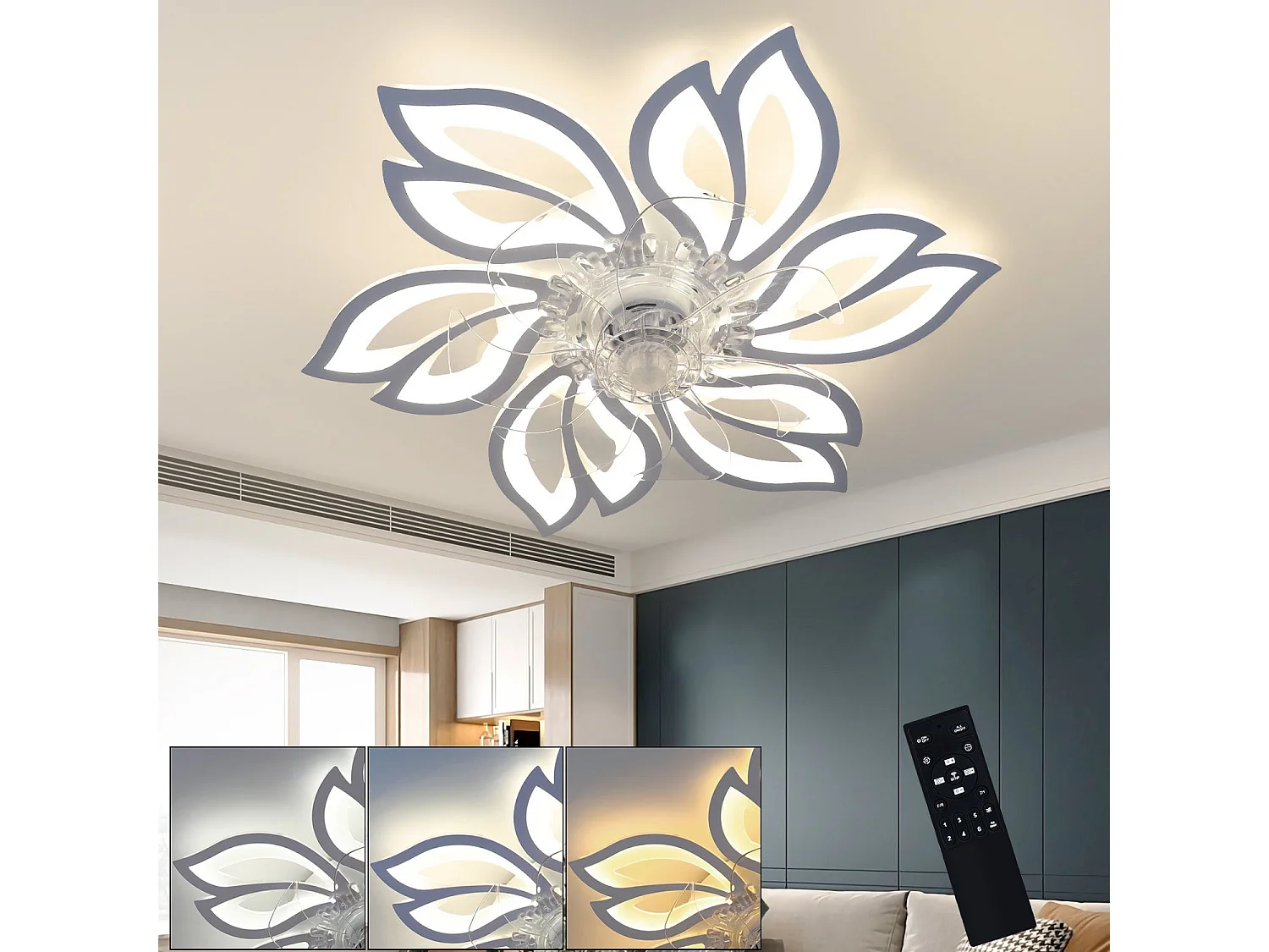 NETTLIFE Ventilateur de plafond avec éclairage et télécommande  - Lampe de plafond LED dimmable, fonction de timer , design créatif 6 lumières