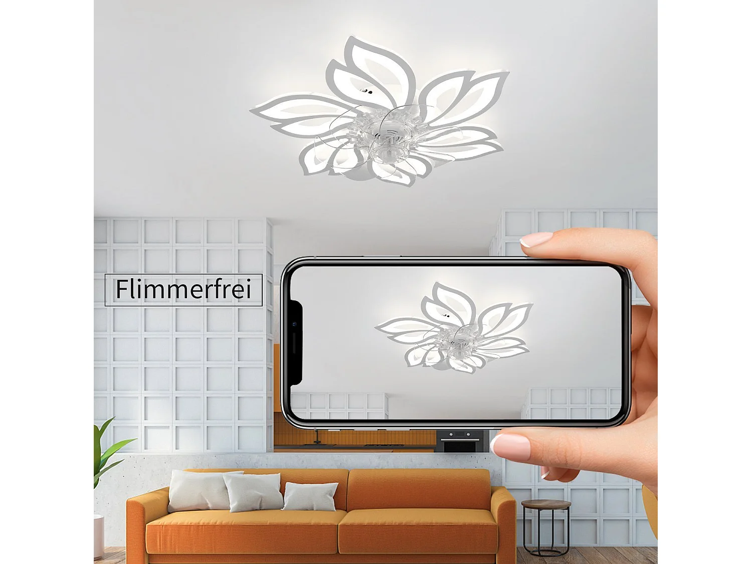 NETTLIFE Ventilateur de plafond avec éclairage et télécommande  - Lampe de plafond LED dimmable, fonction de timer , design créatif 6 lumières