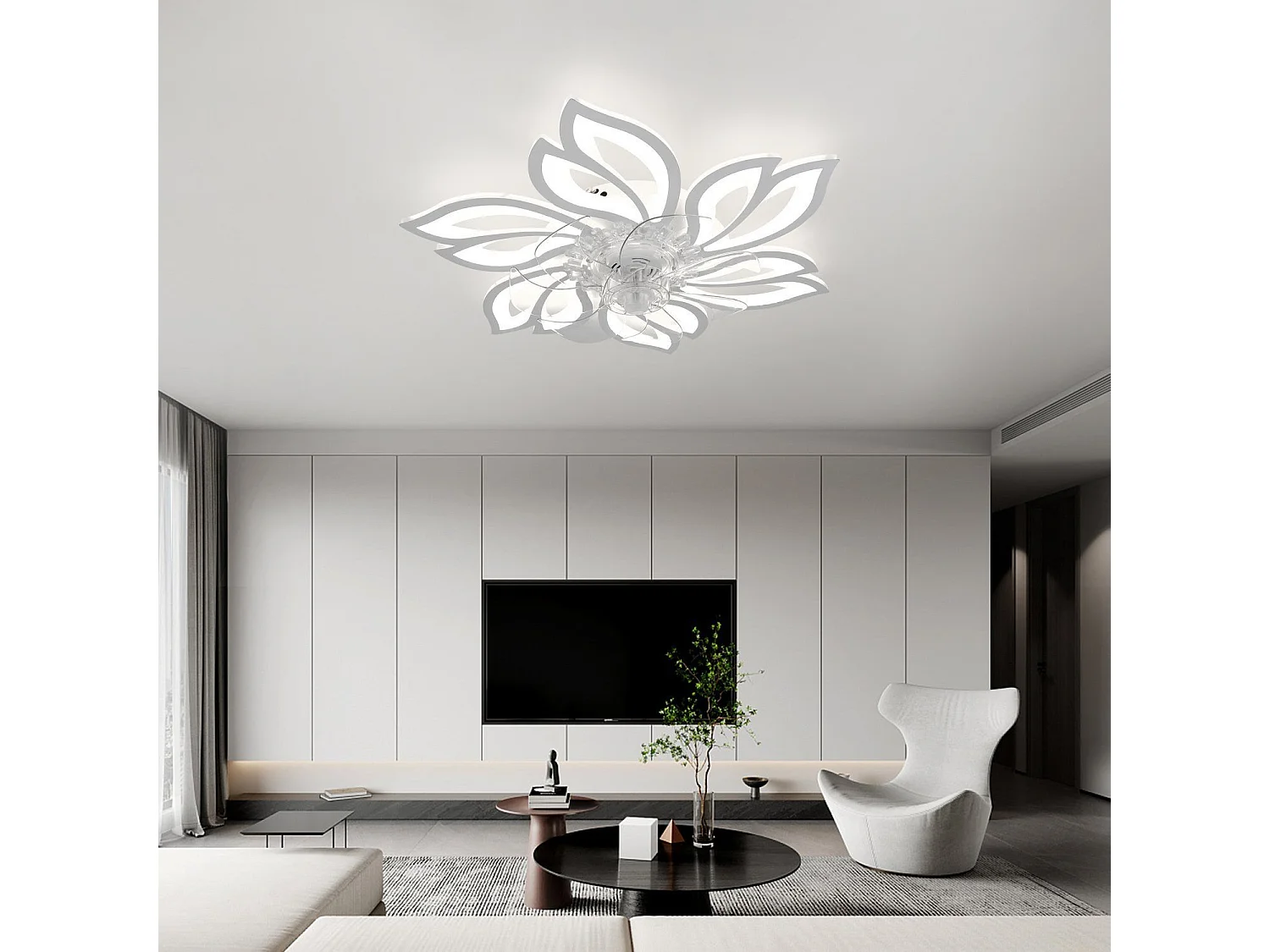 NETTLIFE Ventilateur de plafond avec éclairage et télécommande  - Lampe de plafond LED dimmable, fonction de timer , design créatif 6 lumières