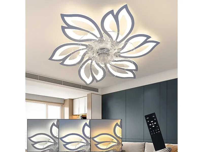 NETTLIFE Ventilateur de plafond avec éclairage et télécommande  - Lampe de plafond LED dimmable, fonction de timer , design créatif 6 lumières