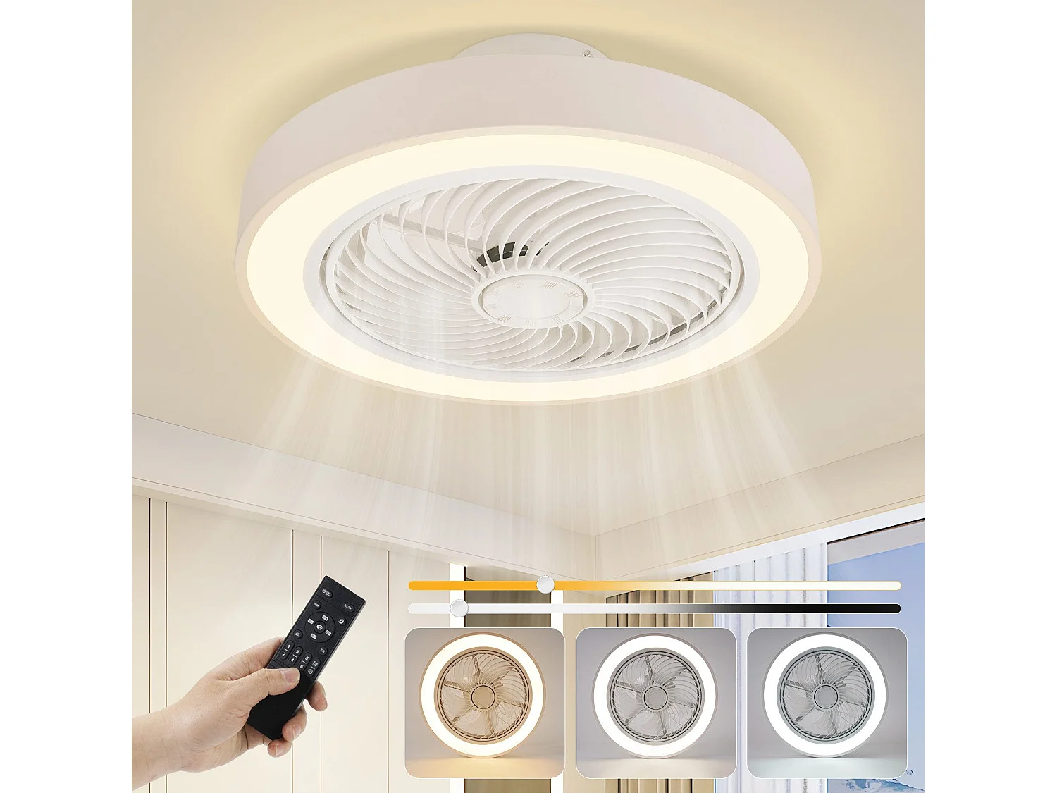 Wentylator sufitowy LED NETTLIFE z oświetleniem 40W Cichy z pilotem zdalnego sterowania, ściemniaczem, 6-biegowy timer