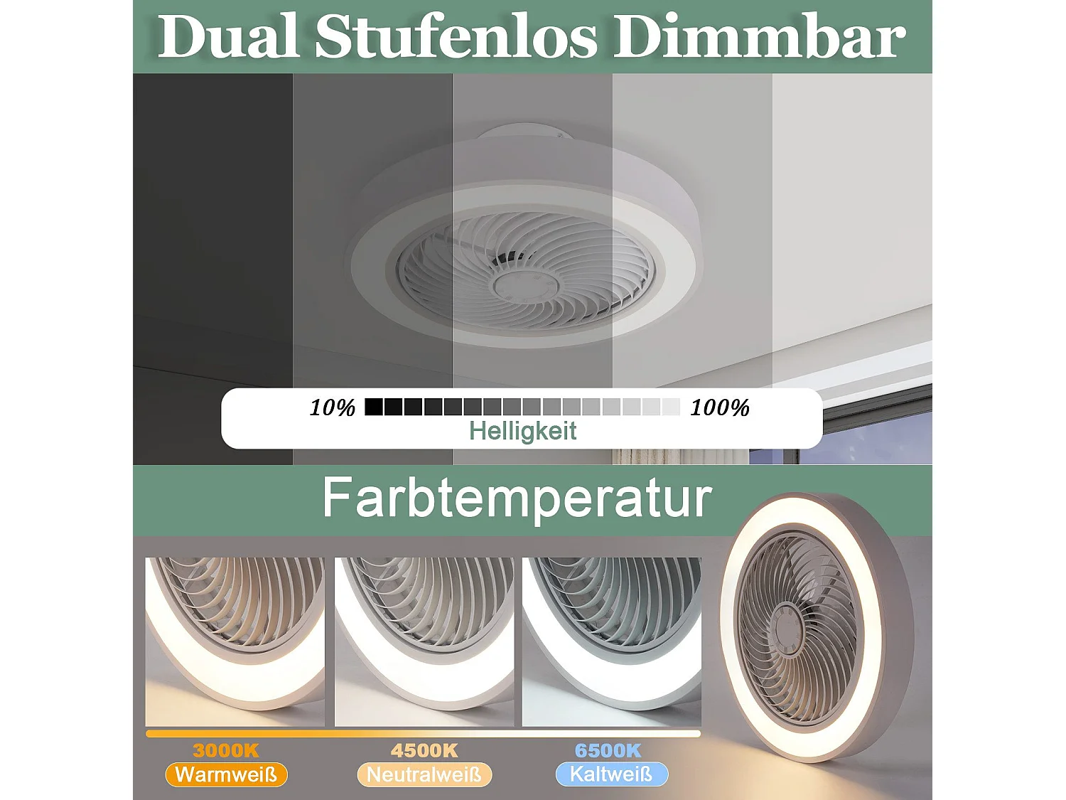 Wentylator sufitowy LED NETTLIFE z oświetleniem 40W Cichy z pilotem zdalnego sterowania, ściemniaczem, 6-biegowy timer