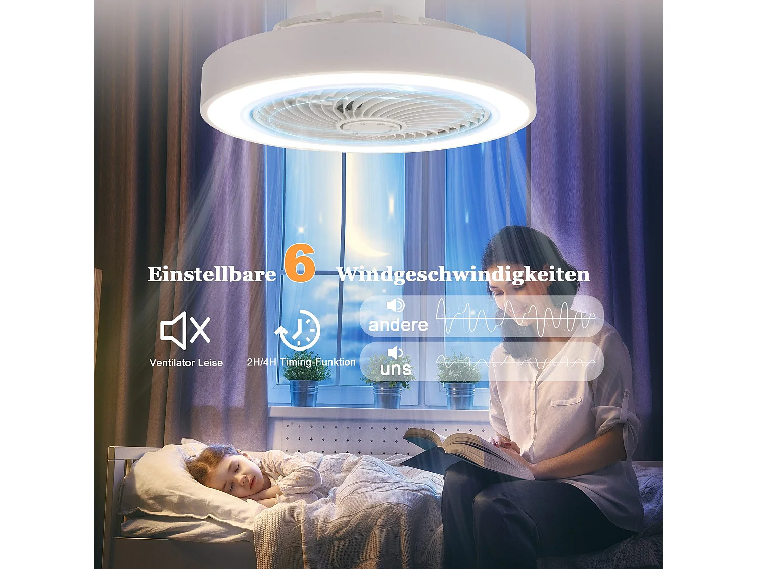 Wentylator sufitowy LED NETTLIFE z oświetleniem 40W Cichy z pilotem zdalnego sterowania, ściemniaczem, 6-biegowy timer