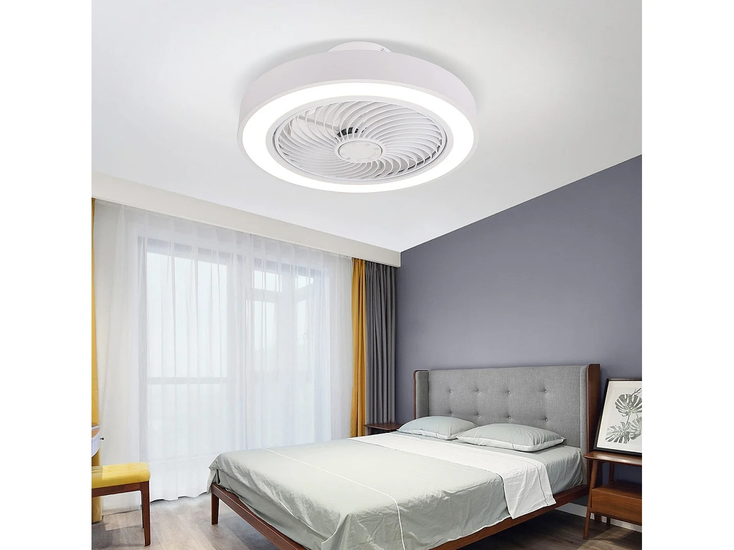 Wentylator sufitowy LED NETTLIFE z oświetleniem 40W Cichy z pilotem zdalnego sterowania, ściemniaczem, 6-biegowy timer