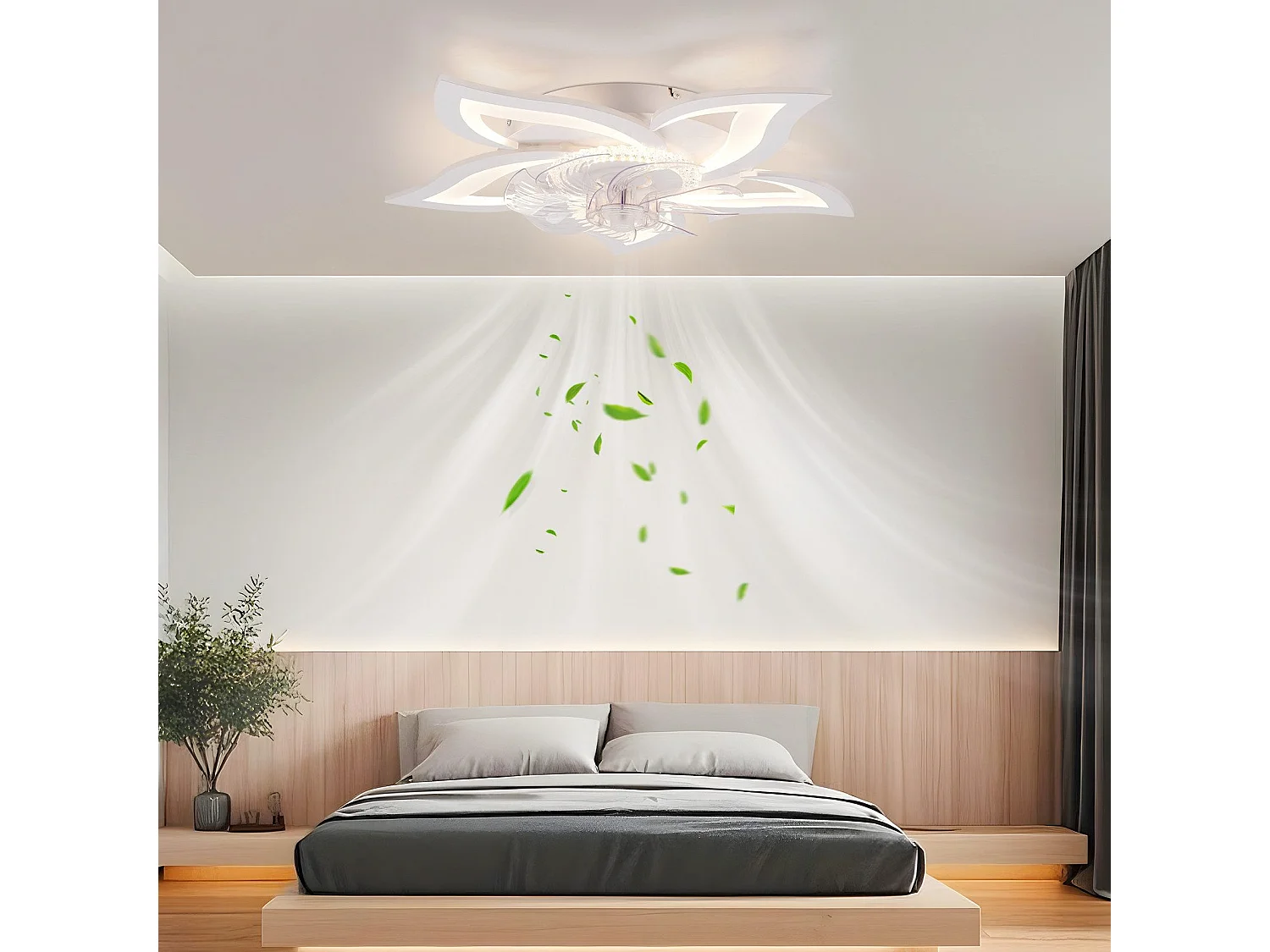 Ventilateur de plafond LED NETTLIFE avec éclairage 48 W, télécommande, intensité variable, 3 températures de couleur, minuterie 6 vitesses, blanc