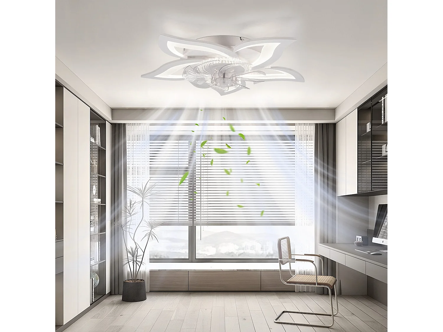 Ventilateur de plafond LED NETTLIFE avec éclairage 48 W, télécommande, intensité variable, 3 températures de couleur, minuterie 6 vitesses, blanc